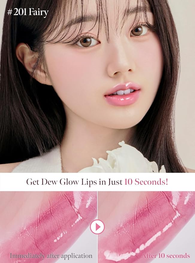 Dew Drop Tint #207 Flame 4.5g, Hydrating, Glossy, Lightweight Lip Stain with High-shine, Long Lasting Color with Moisturizing Lip Drop, Dewy Finish, Korean Beauty Makeup
