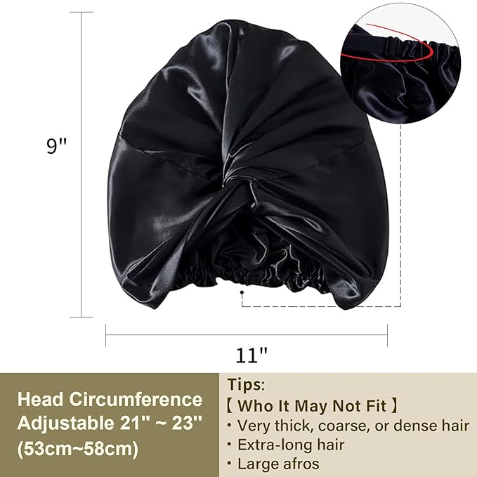 ZIMASILK 22 Momme 100% Mulberry Silk Bonnet for Sleeping & Women Hair Care, Highest Grade 6A Silk Hair wrap for Sleeping with Premium Elastic Stay On Head (1Pc, Black)