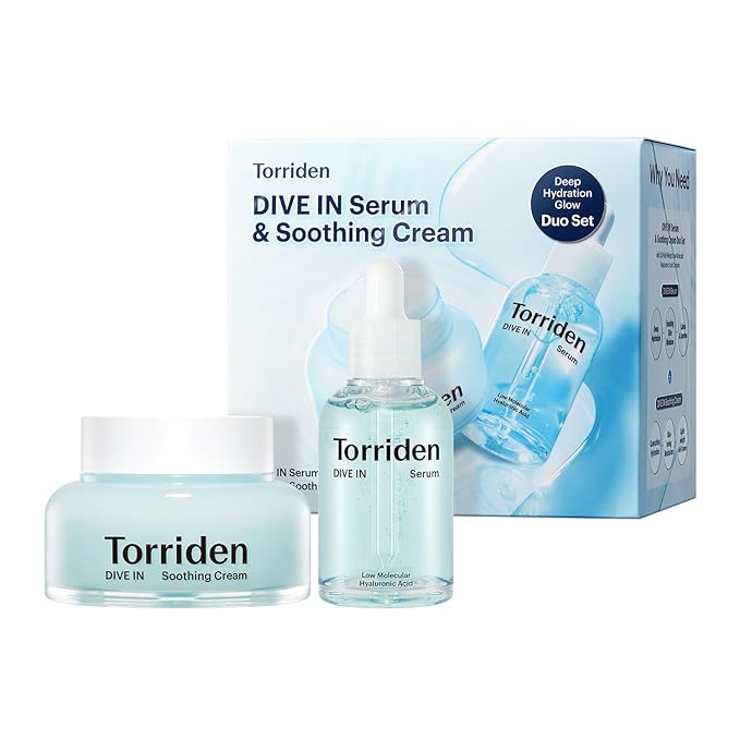 Torriden DIVE IN Serum 1.69 fl.oz. + Soothing Cream (Jar) 3.38 fl.oz. | Hyaluronic Acid Care Set | Deep Hydrating Skin Care to Get Glass Skin