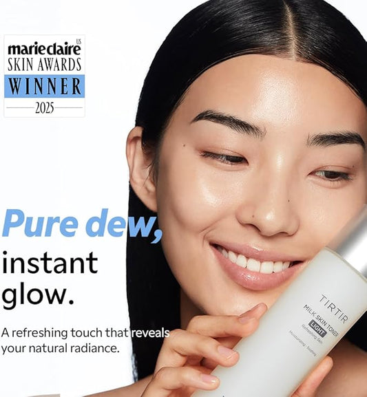 TIRTIR Milk Skin Rice Toner Light | Instant Hydration with 4% Niacinamide, Pantenol, Lightweight, Pore-Tightening, Vegan, Acne-Prone, Oily Skin, Fungal Acne Safe, Korean Skin Care, 0.67 Fl Oz