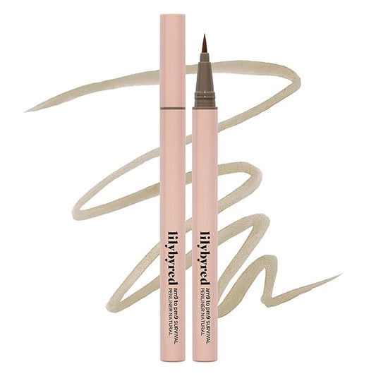 lilybyred AM9 to PM9 Survival Penliner Natural | Korean Soft Ash Tone Liquid Eyeliner, 0.1mm Ultra-Fine Brush, Quick-Dry, Smudge-Proof, Layerable Ash Pigment, Buildable Color, 0.035 oz. (03 Ash Taupe)