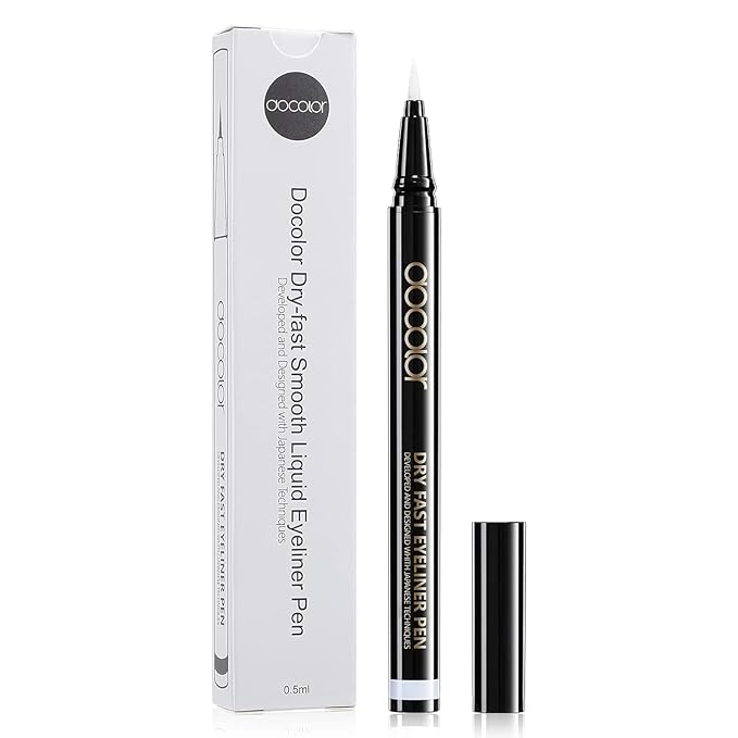 docolor Waterproof Eyeliner Pen Longwearing with Ultra-Fine Tip Liquid Eye Liner (White)
