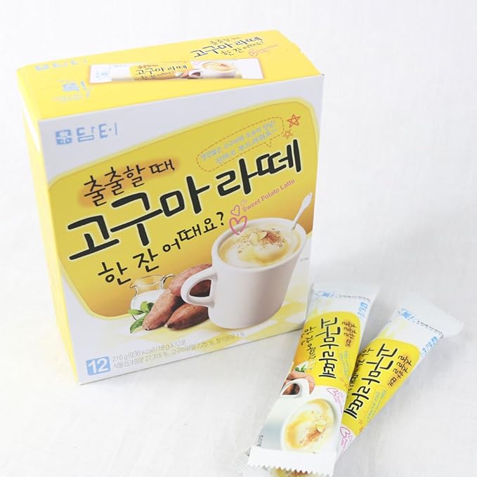 Damtuh Sweet Potato Latte 18g x 12 Sticks – Korean Goguma Latte Powder, Creamy Instant Drink Mix, Caffeine-Free Coffee Alternative