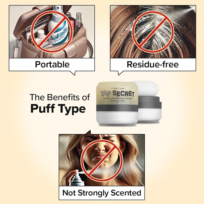 I DEW CARE Biotin Clarifying Dry Shampoo - Tap Secret Original Trio Set | Strengthening & Volumizing, Powder Type, Refillable, Travel size, Non-aerosol, Brunette, Korean Ginseng, 0.26 Oz * 2ea