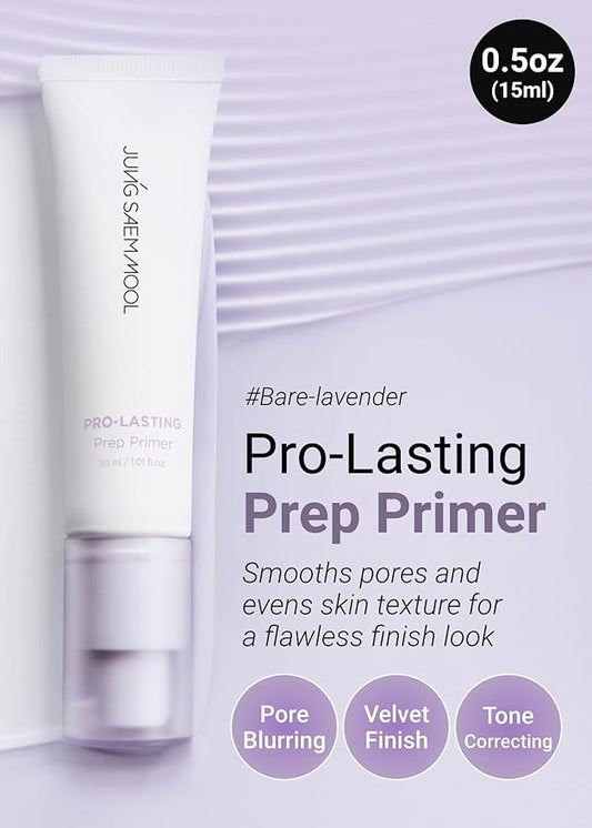 [JUNGSAEMMOOL OFFICIAL] Pro-Lasting Prep Primer #Bare-lavender | 15 ml / 0.50 fl.oz. | Hydrating, Pore-Blurring Korean Primer for face before makeup with Velvet Finish