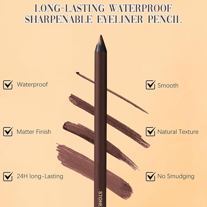 24 Hr Waterproof Eyeliner Duo Sharpenable Eye Pencil, 2025 New Persona Eyeliner Pencil Waterproof, No Smudging, No Fading, Long-Wearing, Smooth and Easy To Color (Stone)