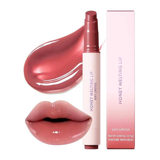 Nature Republic HONEY MELTING LIP (18 ROSE PINK) SOFT LIP STICK, Hydrating Gloss, Moisturizing balms, Sheer tint, Shine & Nude, Glowy Finish, korean make up, Stocking Stuffers