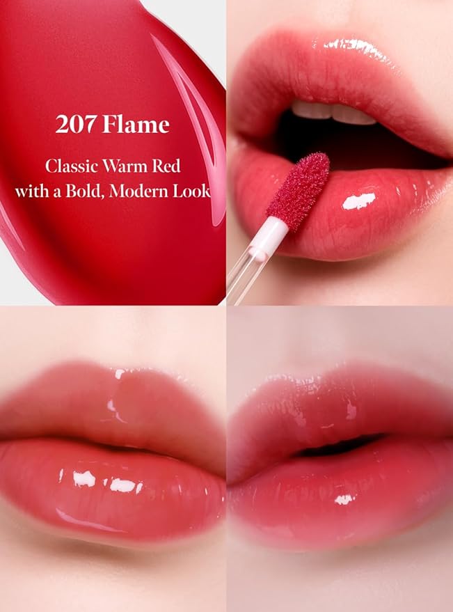 Dew Drop Tint #207 Flame 4.5g, Hydrating, Glossy, Lightweight Lip Stain with High-shine, Long Lasting Color with Moisturizing Lip Drop, Dewy Finish, Korean Beauty Makeup