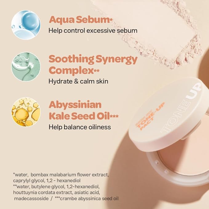 I'M MEME Compact - Skin Fit Tone Up Pact | FLawless Finish with Aqua Sebum, Soft & Velvet Pressed Powder Compact, Smooth Pores & Fine Lines, Korean Makeup, Translucent, Oily Skin, 0.35 Oz