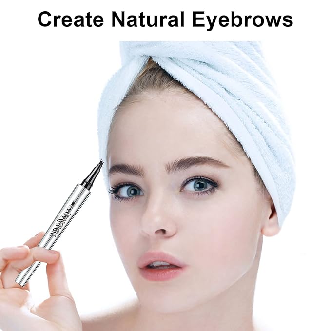 Microblading Eyebrow Pencil, Eyebrow Pen with an Upgrade Micro-Fork Tip Applicator, Waterproof Long-Lasting Microblading Brow Pen, Brow Pencil for Natural Looking Brows Makeup, Black, 1Pcs