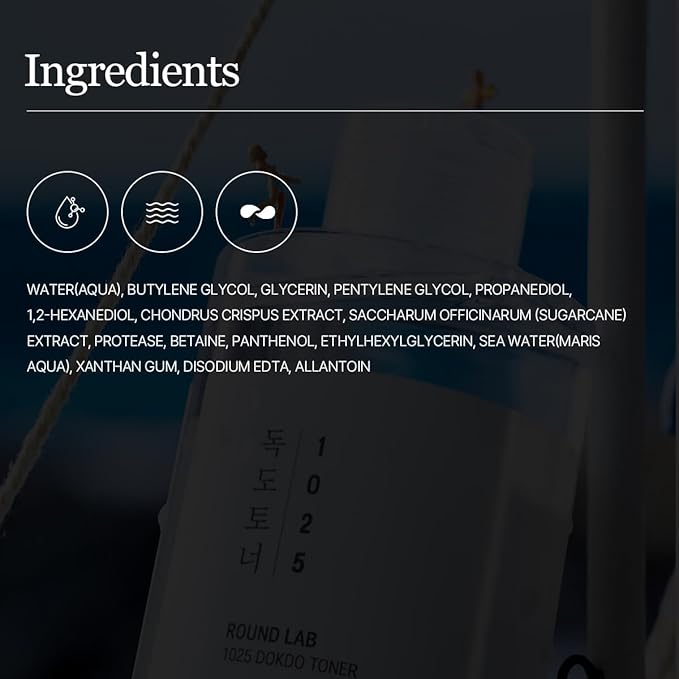 ROUND LAB 1025 Dokdo Toner 6.76 Fl Oz, Oil Control and Reduces Excess Sebum, Gentle Exfoliating Facial Toner, Deep Sea Water for Moisturization, Soft Finish Without Stickiness, Korean Skin Care