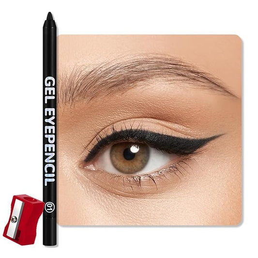 Black Matte Gel Eyeliner Pencil, Multi-Use Waterline Eyeliner with Sharpener, Sharpenable Eye Liner Waterproof Smudge Proof, High Pigmented Eye Makeup Liners, Vegan & Cruelty-Free 01