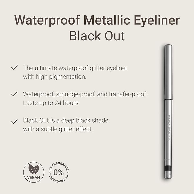 Sandstone Scandinavia Hypoallergenic Waterproof Eyeliner - Fragrance Free Metallic Eye liner - Vegan and Cruelty Free Eye Pencil - Eyeliner Pencil for Sensitive Eyes (Black)