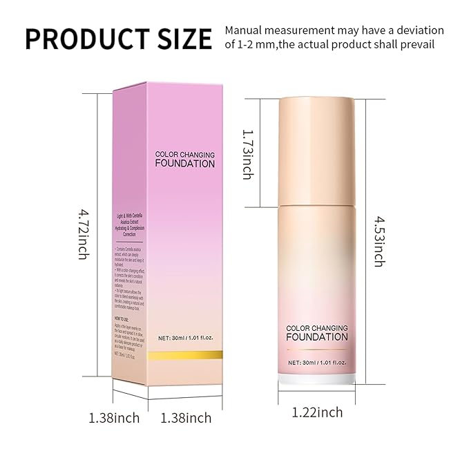 Pink color-changing foundation, color-correcting CC cream with Centella asiatica, even red skin tone, light, non-greasy, moisturizing, concealing, Natural Finish Concealer(1PCS)