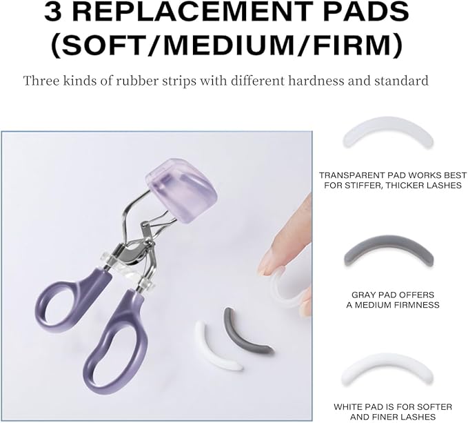 Eyelash Curler w/3 Replacement Pads (Soft/Medium/Firm) - Professional Lash Curler for Natural, Fake, Curly or Straight Lashes, Includes Protective Cover