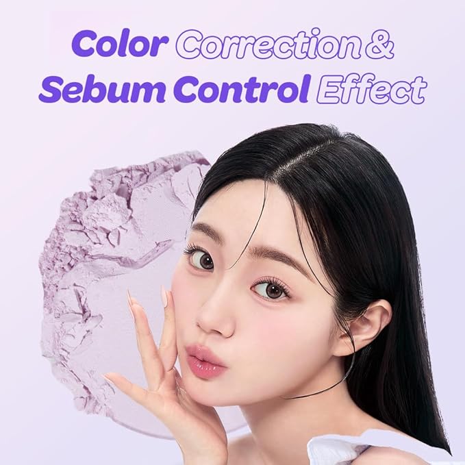 I'M MEME Compact - Purple Cotton Tone Control Pact | Korean Pressed Setting Powder With Berry Complex, Makeup Powder Foundation, Translucent Compact, Finishing Powder, Oil Free Face Powder, 0.35 Oz