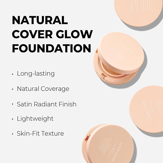 Natural Cover Glow Cushion Foundation | Satin Radiant Finish | Korean Foundation Makeup | Long-Lasting Natural Coverage | for All Skin Types 0.42 oz. (23N Natural Beige)
