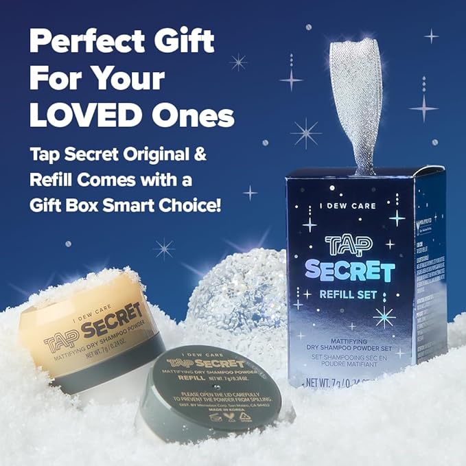 I DEW CARE Biotin Clarifying Dry Shampoo Limited Edition - Tap Secret Refill Set | With Black Ginseng, Non-aerosol, Formulated Without Benzene, Travel Size, Stocking Stuffers, Mini Set, 0.24 oz. x 2EA