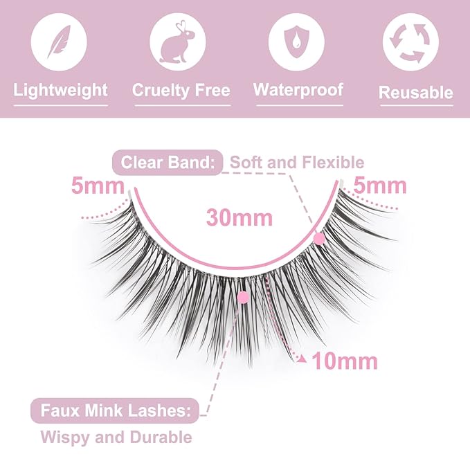 Kiromiro Eyelashes Wispy 10mm False Lashes Natural Look Soft 3D Mink Lashes Short Strip Lashes Pack