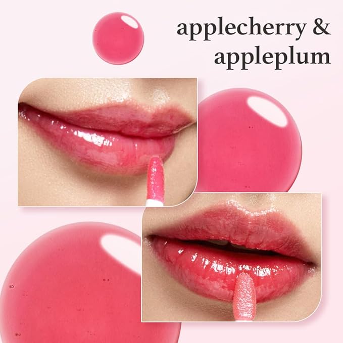 NOONI Korean Lip Oil Set - Applecherry & Appleplum | Long-Lasting, Moisturizing, Plumping, Revitalizing for Dry Lips, Waterproof, No Peel Off, 0.12 FL Oz x 2ea