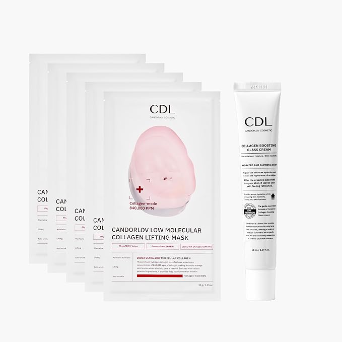 Korean Collagen Duo: Overnight Collagen Lifting Hydrogel Mask (5pcs) + 72HR Hydrating Glass Glow Cream with PDRN, Hyaluronic Acid & Low Molecular Collagen for Firm, Elastic, Radiant Skin
