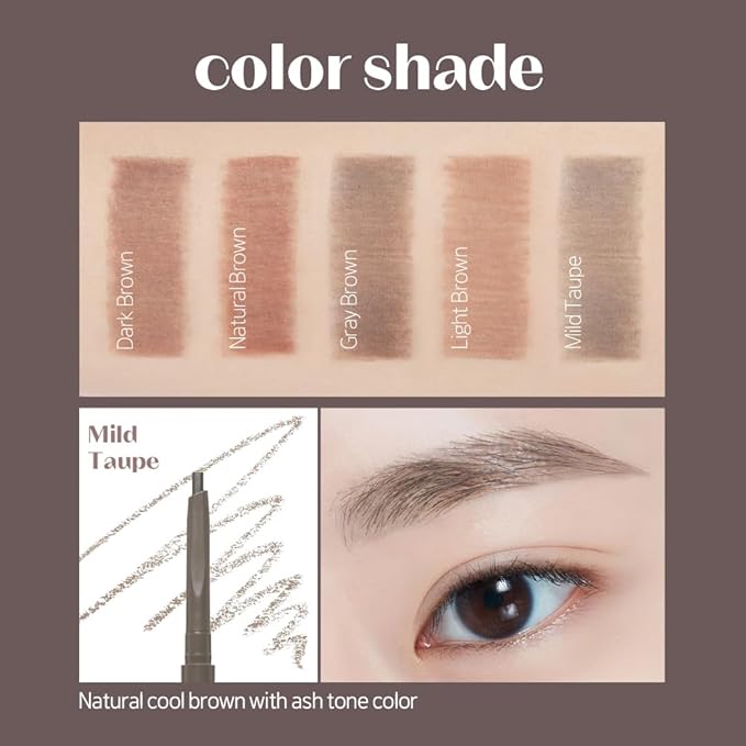ETUDE Bare Edge Brow Pencil, Eyebrow Pencil, Slim 3D Hexagon, Natural Looking, Korean Makeup, Beauty, Mild Taupe (0.003 Ounce)
