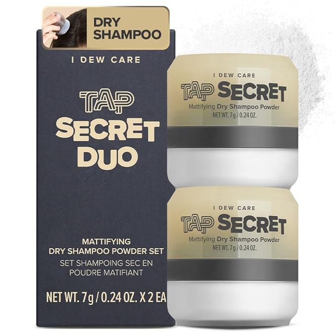 I DEW CARE Biotin Clarifying Dry Shampoo - Tap Secret Original Duo Set | Strengthening & Volumizing, Powder Type, Refillable, Travel size, Non-aerosol, Brunette, Korean Ginseng, 0.26 Oz * 2ea