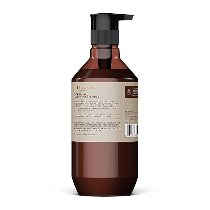 Theorie Argan Oil Restoring Shampoo - Rejuvenate & Moisturize - Sulfate Free - Suited for All Hair Types - Safe for Color & Keratin Treated Hair, Pump Bottle 800mL.