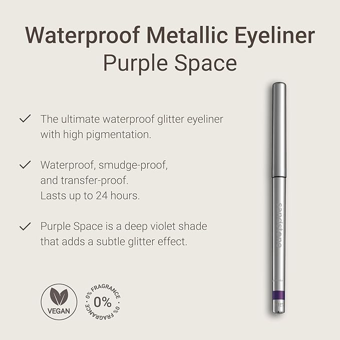 Sandstone Scandinavia Hypoallergenic Waterproof Eyeliner - Fragrance Free Metallic Eye liner - Vegan and Cruelty Free Eye Pencil - Eyeliner Pencil for Sensitive Eyes (Purple Space)