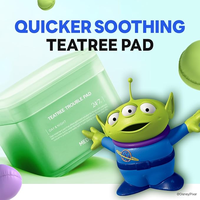 MEDIHEAL Teatree Trouble Toner Pads [Disney Pixar Edition] - Lactobacillus Sensitive Acne Prone Skin - Vegan Face Gauze, Full Size 100 + Refill 100 (200 Pads)