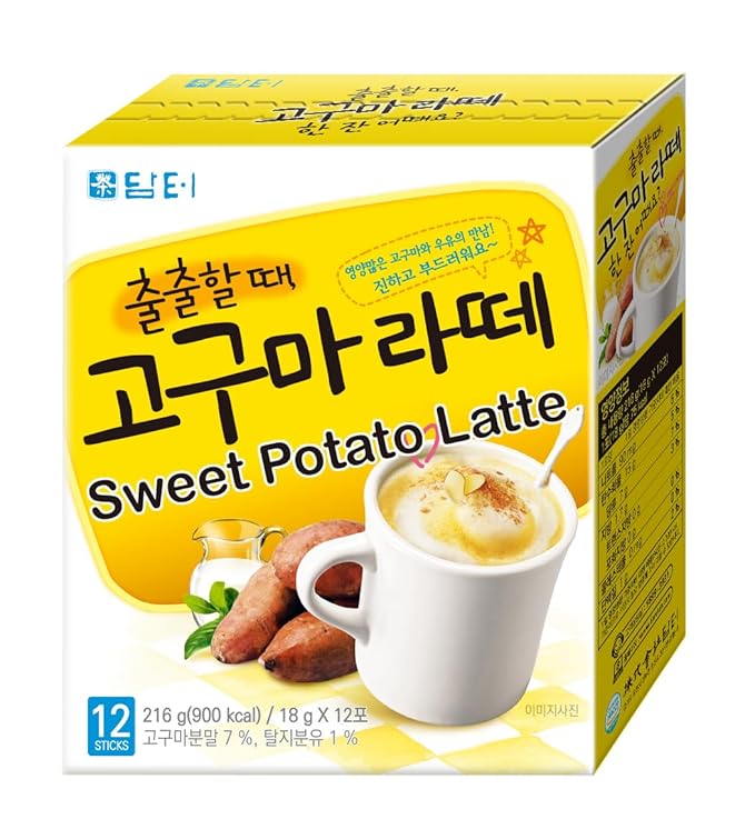 Damtuh Sweet Potato Latte 18g x 12 Sticks – Korean Goguma Latte Powder, Creamy Instant Drink Mix, Caffeine-Free Coffee Alternative