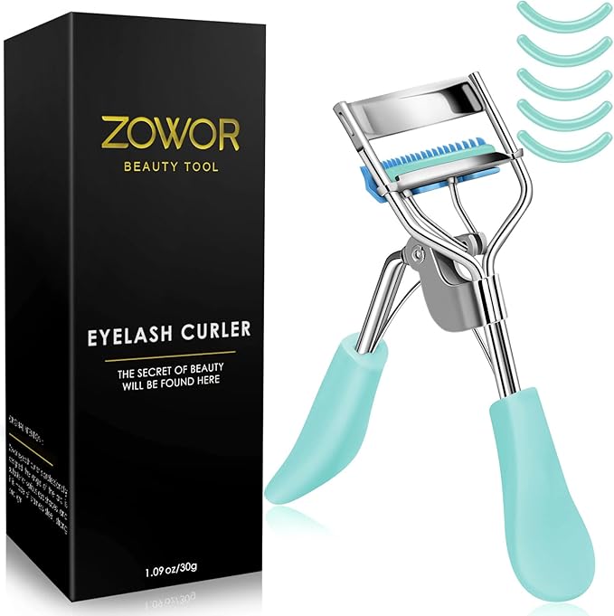 Eyelash Curler with Comb Fit All Eye Shape Curved Eyelash Curlers,Natural and Long Lasting Lash Curler for Women Make Up Gift(Blue)