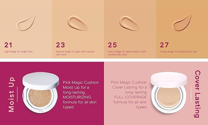 MISSHA Magic Cushion Foundation No.21 (2 Pack) Light Beige for Bright Skin - Flawless Coverage,Dewy Finish,Easy Application for All Skin Types