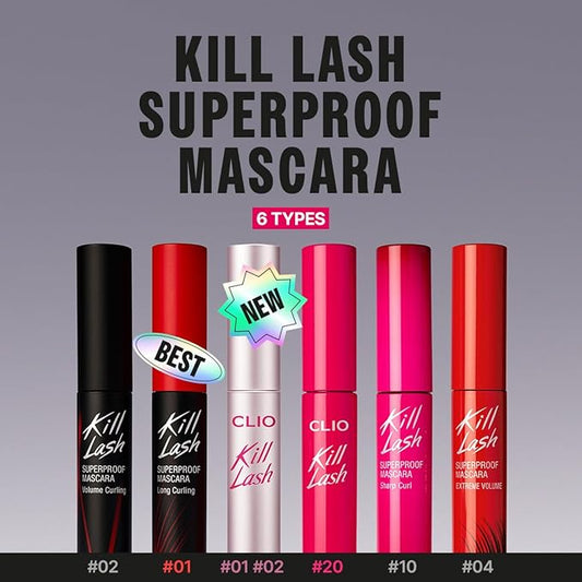 CLIO Kill Lash Superproof Mascara Fine, Waterproof Fixing Mascara, Natural Defining Look, Long-Lasting & Lengthening, Clump & Smudge-Free, for Sensitive Eyes, Korean Makeup Beauty (02 Mousse Brown)