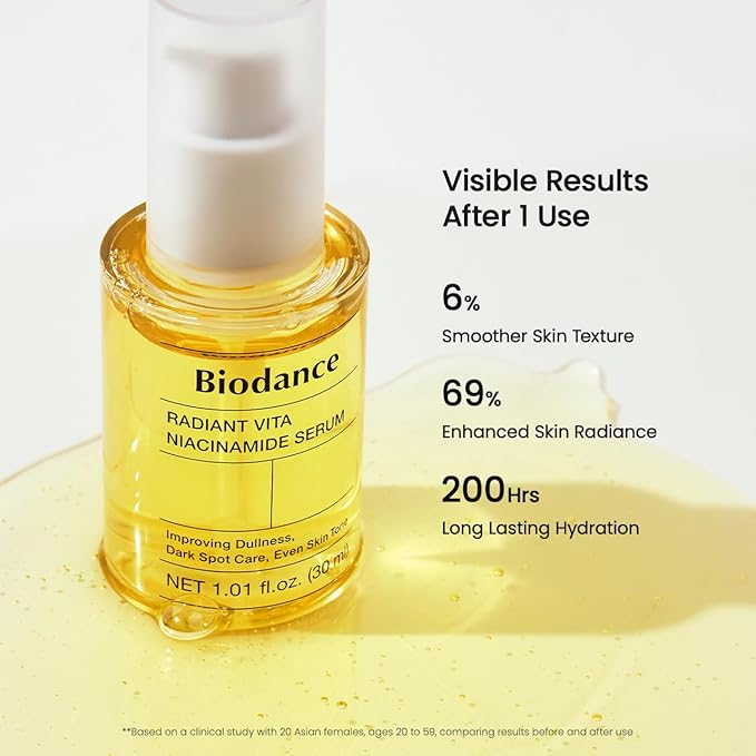 BIODANCE Radiant Vita Niacinamide Serum, for Even Tone Dark Spot Care with Vitamin C, Hydrating for Sensitive Skin, Filter Glow Serum, Korean Skincare, Stocking Stuffers | 1.01 floz x 1 ea