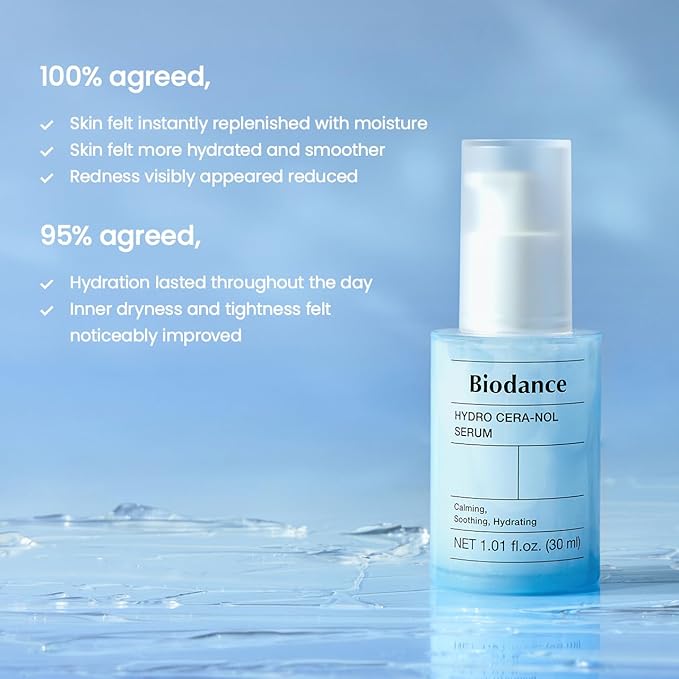BIODANCE Hydro Cera-Nol Serum, Hydrating, Quick Soothing Effect, Redness Reducing, Hydration Boost Serum for Sensitive Skin, Korean Skincare, Stocking Stuffers for Teen Girls | 1.01 fl.oz x 1 ea