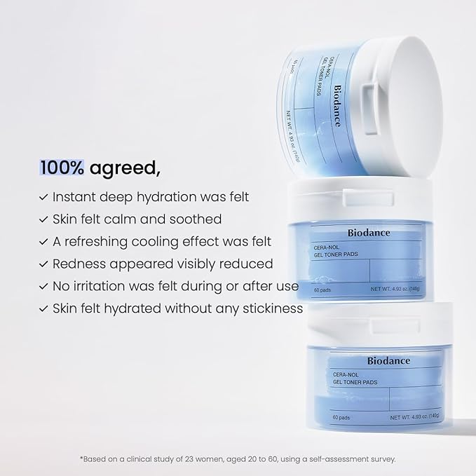 Biodance Cera-NOL Gel Toner Pads, Hydrating & Soothing for Sensitive Skin, Redness Reducing, Gentle Exfoliating Toner Pads, Korean Skincareㅣ4.93 fl.oz.(140g)*60Pads