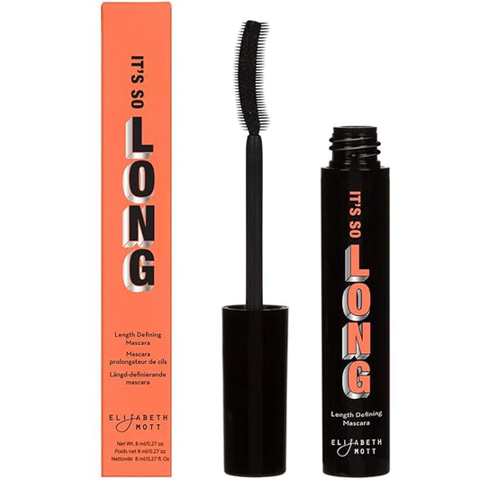 Elizabeth Mott Black Lengthening Mascara – Smudge-Proof, Water-Resistant, No Clump or Flake, Volumizing, Curling & Lash-Extending Fiber Formula with C-Curve Silicone Brush for Full, Long Lashes – 8ml