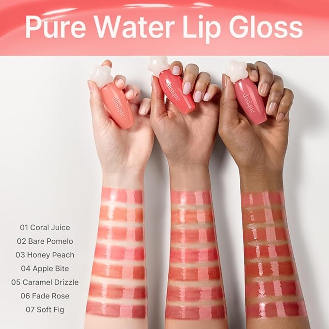 dasique Pure Water Lip Gloss #03 Honey Peach 0.09 oz | Variety of Colors | Dewy Gloss | Buildable Gloss Tesxture | Non-Sticky | K-beauty