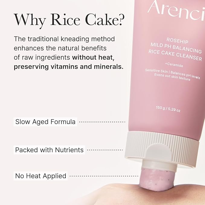 ARENCIA Rosehip Rice Cake Cleanser, pH Balancing Face Wash with Ceramide for Sensitive Skin, 5.29 oz