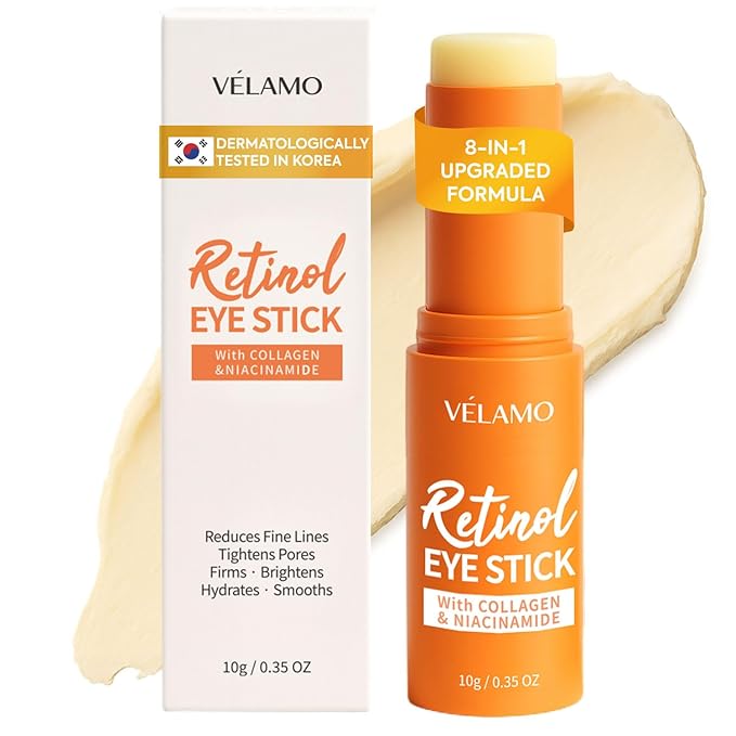 VELAMO ADVANCED Retinol Eye Balm Stick: Made in Korea, Travel Essentials, Upgraded 8-in-1 Formula with Collagen, Niacinamide & Peptides – Under Eye Cream for Dark Circles, Puffiness & Wrinkles 0.35oz