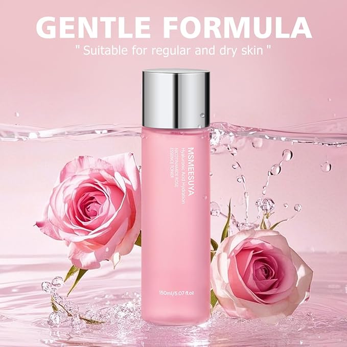 Niacinamide Rose Essence Toner, with Rose Extract, Moisturizing, A Fresh and Delicate Feel, Alcohol-Free, Suitable for All Skin Types, 150ml/5.07 fl oz per Bottle.