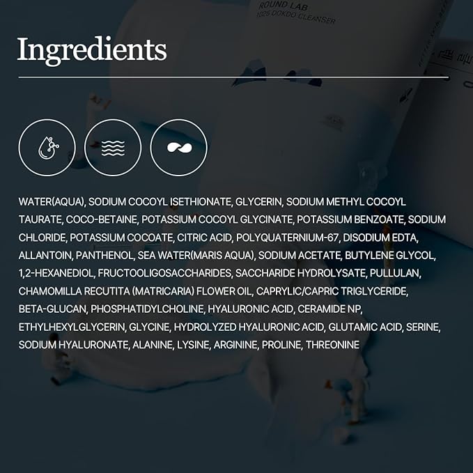 ROUND LAB 1025 Dokdo Cleanser 5.07 Fl Oz, Low pH Facial Cleanser for Sensitive Skin, Rich Soft Bubbles for Deep Cleansing and Makeup Removal, Hydrating Face Wash with Deep Sea Water, Korean Skin Care