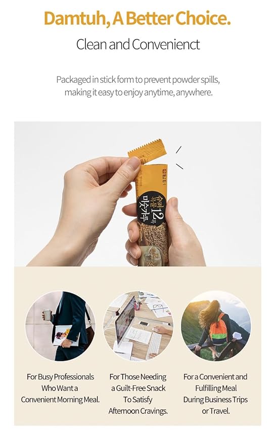 Damtuh Misugaru – Korean 12 Super Grain Mix Powder, Traditional Multigrain Meal Replacement Shake, Nutritious Korean Mixed Grain Powder Drink, 20g x 40 Sticks