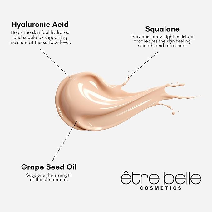 être belle Cosmetics Hyaluronic Tinted Moisturizing Cream, Skin Care for Women with Hyaluronic Acid, Vitamin E & Grape Seed Oil, Long Lasting, Natural Coverage, for All Skin Types, 30 mL