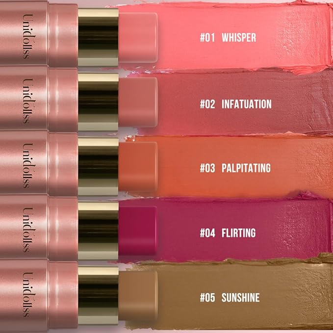 Multi-Use Makeup Cream Blush Stick, Unidollss 3-in-1 Buildable Blush Stick for Cheeks, Eyes, and Lips, Hydrating formula, All day wear, Easy Application with Thumb Puff Included (02 INFATUATION)