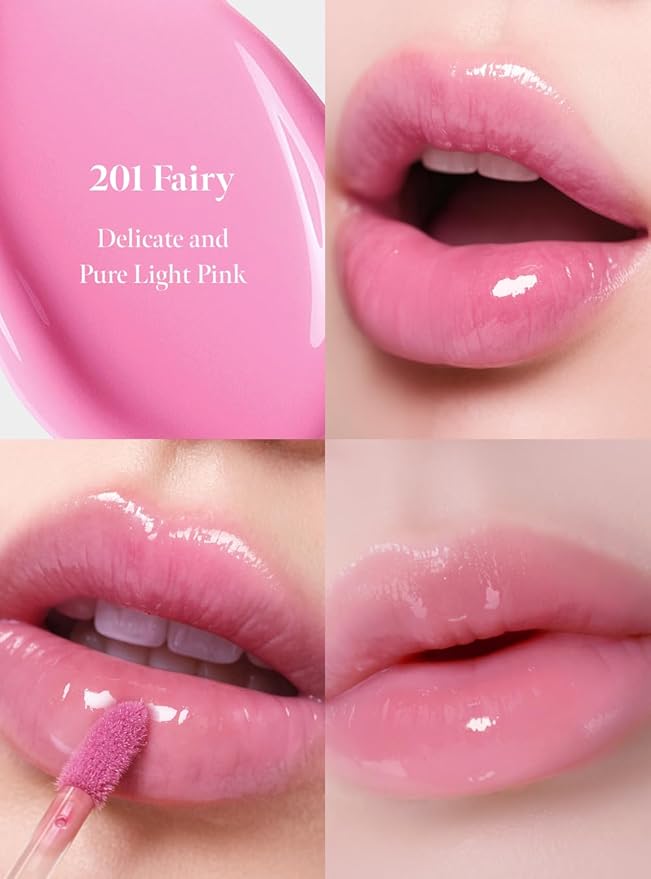 Dew Drop Tint #201 Fairy 4.5g, Hydrating, Glossy, Lightweight Lip Stain with High-shine, Long Lasting Color with Moisturizing Lip Drop, Dewy Finish, Korean Beauty Makeup