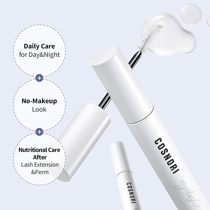 COSNORI Long Active Eyelash Serum - Korean Eyelash Boost Serum - Eyebrow Growth Enhancer for Longer and Thicker - Vegan Prostaglandin Free & Non Irritating - Peptides, Hyaluronic Acid, 0.3 fl.oz.