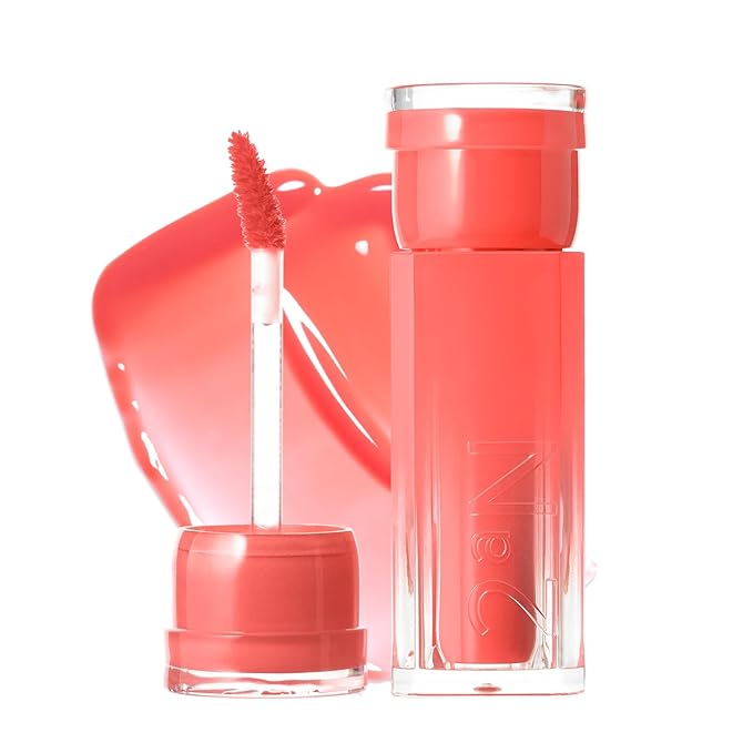 2aN Glaze Bouncing Tint – Lightweight, Moisturizing Lip Tint with High-Shine Finish, Smooth, Light Plumping, Comfortable Wear, Korean Makeup (Peach Chou, 0.16 oz)