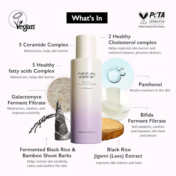 haruharu Wonder Black Rice Probiotics Barrier Essence 4.05 fl. oz Hydrating Milky Toner for Dry Skin, Soothes, Locks in Moisture, and Reduces Redness by Strengthening The Skin Barrier, Vegan